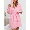 imagechouyatou Womens Cute Ear Hood Nightdress Ultra Soft Pajamas Dress Fluffy Fleece Nightgown with BeltPink