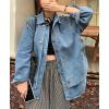 imagechouyatou Womens Denim Shacket Layered Button Down Jean Shirt Trucker Jacket Fall Outfits with PocketsBlue