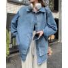 imagechouyatou Womens Denim Shacket Layered Button Down Jean Shirt Trucker Jacket Fall Outfits with PocketsBlue