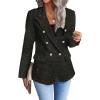 imagechouyatou Womens Elegant Plaid Tweed Jacket Button Down Notch Collar Office Work Suit Dressy Blazer CoatBlack