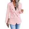 imagechouyatou Womens Elegant Plaid Tweed Jacket Button Down Notch Collar Office Work Suit Dressy Blazer CoatPink
