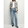 imagechouyatou Womens Elegant Striped Waffle Knit Blazer Jacket Open Front Collarless Suit Work OutfitsBlack White