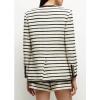 imagechouyatou Womens Elegant Striped Waffle Knit Blazer Jacket Open Front Collarless Suit Work OutfitsBlack White