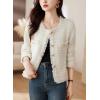 imagechouyatou Womens Fall Business Casual Tweed Blazer Button Down Dressy Fringed Tassel Jacket CoatApricot