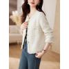 imagechouyatou Womens Fall Business Casual Tweed Blazer Button Down Dressy Fringed Tassel Jacket CoatApricot