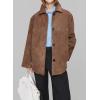 imagechouyatou Womens Fall Casual Faux Suede Leather Jacket Button Down Long Sleeve Shacket CoatBrown
