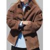 imagechouyatou Womens Fall Casual Faux Suede Leather Jacket Button Down Long Sleeve Shacket CoatBrown