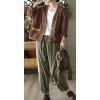 imagechouyatou Womens Fall Winter Loose Corduroy Pants Elastic High Waisted Straight Leg Trouser with PocketsArmy Green