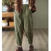 imagechouyatou Womens Fall Winter Loose Corduroy Pants Elastic High Waisted Straight Leg Trouser with PocketsArmy Green
