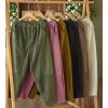 imagechouyatou Womens Fall Winter Loose Corduroy Pants Elastic High Waisted Straight Leg Trouser with PocketsBrown