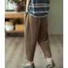 imagechouyatou Womens Fall Winter Loose Corduroy Pants Elastic High Waisted Straight Leg Trouser with PocketsBrown