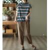 imagechouyatou Womens Fall Winter Loose Corduroy Pants Elastic High Waisted Straight Leg Trouser with PocketsBrown