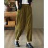 imagechouyatou Womens Fall Winter Loose Corduroy Pants Elastic High Waisted Straight Leg Trouser with PocketsGinger
