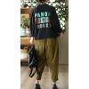 imagechouyatou Womens Fall Winter Loose Corduroy Pants Elastic High Waisted Straight Leg Trouser with PocketsGinger
