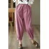 imagechouyatou Womens Fall Winter Loose Corduroy Pants Elastic High Waisted Straight Leg Trouser with PocketsPink