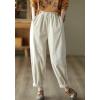 imagechouyatou Womens Fall Winter Loose Corduroy Pants Elastic High Waisted Straight Leg Trouser with PocketsWhite