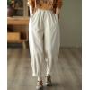 imagechouyatou Womens Fall Winter Loose Corduroy Pants Elastic High Waisted Straight Leg Trouser with PocketsWhite