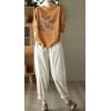 imagechouyatou Womens Fall Winter Loose Corduroy Pants Elastic High Waisted Straight Leg Trouser with PocketsWhite
