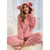 imagechouyatou Womens Fuzzy Fleece 2 Piece Lounge Pajama Sets Ultra Soft Cute Ear Hood Pullover Tops Harem Pants OutfitsHot Pink
