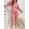 imagechouyatou Womens Fuzzy Fleece 2 Piece Lounge Pajama Sets Ultra Soft Cute Ear Hood Pullover Tops Harem Pants OutfitsHot Pink