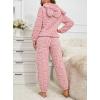 imagechouyatou Womens Fuzzy Fleece 2 Piece Lounge Pajama Sets Ultra Soft Cute Ear Hood Pullover Tops Harem Pants OutfitsLight Pink