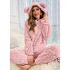 imagechouyatou Womens Fuzzy Fleece 2 Piece Lounge Pajama Sets Ultra Soft Cute Ear Hood Pullover Tops Harem Pants OutfitsLight Pink