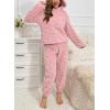imagechouyatou Womens Fuzzy Fleece 2 Piece Lounge Pajama Sets Ultra Soft Cute Ear Hood Pullover Tops Harem Pants OutfitsLight Pink