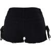 imagechouyatou Womens High Waist Perfect ButtLifting Destroyed Hole Fringed Denim Short Drawstring SlitBlack