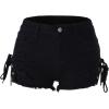 imagechouyatou Womens High Waist Perfect ButtLifting Destroyed Hole Fringed Denim Short Drawstring SlitBlack