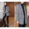 imagechouyatou Womens Notch Lapel Double Breasetd Houndstooth Blazer Jacket Business Casual Plaid Blazer SuitBlack