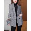 imagechouyatou Womens Notch Lapel Double Breasetd Houndstooth Blazer Jacket Business Casual Plaid Blazer SuitBlack