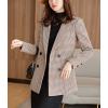 imagechouyatou Womens Notch Lapel Double Breasetd Houndstooth Blazer Jacket Business Casual Plaid Blazer SuitBrown
