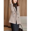 imagechouyatou Womens Notch Lapel Double Breasetd Houndstooth Blazer Jacket Business Casual Plaid Blazer SuitBrown