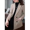 imagechouyatou Womens Notch Lapel Double Breasetd Houndstooth Blazer Jacket Business Casual Plaid Blazer SuitKhaki