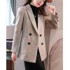 imagechouyatou Womens Notch Lapel Double Breasetd Houndstooth Blazer Jacket Business Casual Plaid Blazer SuitKhaki