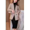 imagechouyatou Womens Notch Lapel Double Breasetd Houndstooth Blazer Jacket Business Casual Plaid Blazer SuitKhaki