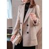 imagechouyatou Womens Notch Lapel Double Breasetd Houndstooth Blazer Jacket Business Casual Plaid Blazer SuitKhaki