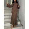 imagechouyatou Womens Slouchy Knitwear Sets Turtleneck Sweater Maxi Long Skirt Two Piece Sweater Skirt OutfitsCoffee