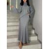 imagechouyatou Womens Slouchy Knitwear Sets Turtleneck Sweater Maxi Long Skirt Two Piece Sweater Skirt OutfitsGrey