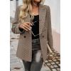 imagechouyatou Womens Vintage Houndstooth Business Office Blazer Notch Lapel Dressy Suit Work JacketKhaki