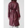 imagechouyatou Womens Winter Casual Pu Faux Leather Trench Coat Double Breasted Long overcoat with BeltWine Red