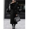 imagechouyatou Womens Winter Double Breasted Wool Coat Business Casual Long Winter Pea Coat with BeltBlack