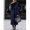 imagechouyatou Womens Winter Double Breasted Wool Coat Business Casual Long Winter Pea Coat with BeltNavy Blue
