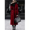imagechouyatou Womens Winter Double Breasted Wool Coat Business Casual Long Winter Pea Coat with BeltRed