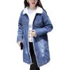 imagechouyatou Womens Winter Faux Fur Collar Sherpa Lined Long Denim Coat Trucker JacketBlue