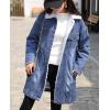 imagechouyatou Womens Winter Faux Fur Collar Sherpa Lined Long Denim Coat Trucker JacketBlue
