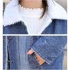 imagechouyatou Womens Winter Faux Fur Collar Sherpa Lined Long Denim Coat Trucker JacketBlue