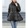 imagechouyatou Womens Winter Swing Hem Quilted Puffer Jacket Stand Collar Zip Up Puffy Down Coat OuterwearBlack