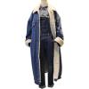 imagechouyatou Womens Winter Windproof Sherpa Lined Long Denim Coat Trucker JacketDark Blue