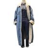 imagechouyatou Womens Winter Windproof Sherpa Lined Long Denim Coat Trucker JacketLight Blue